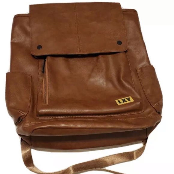 LXY Vegan Leather Bookbag W/USB Charging Port. Vintage W/drawstring Closure - Picture 2 of 10